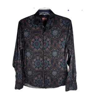 Consequence Button Up Shirt Man Large Black‎ Multi Paisley Slim Western Casual